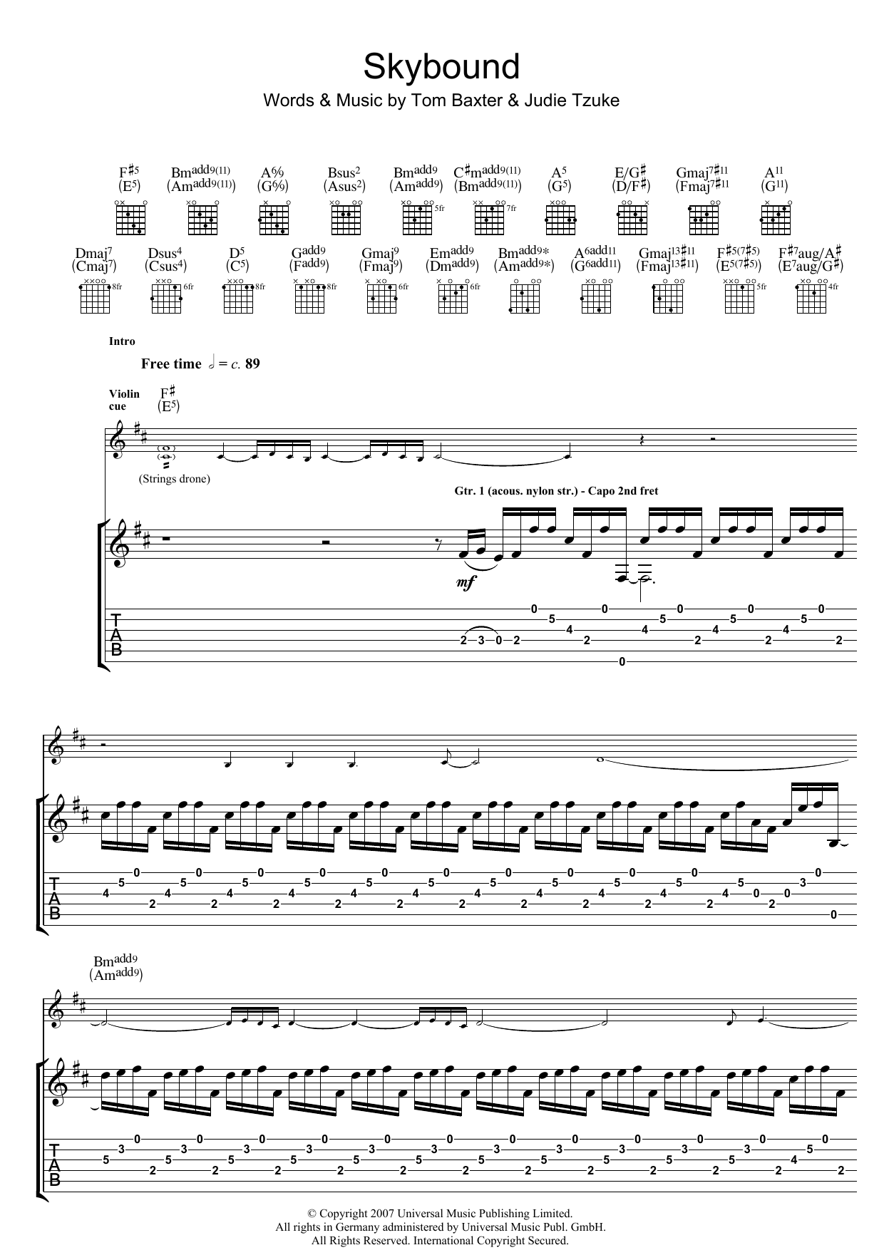 Download Tom Baxter Skybound Sheet Music and learn how to play Guitar Tab PDF digital score in minutes
