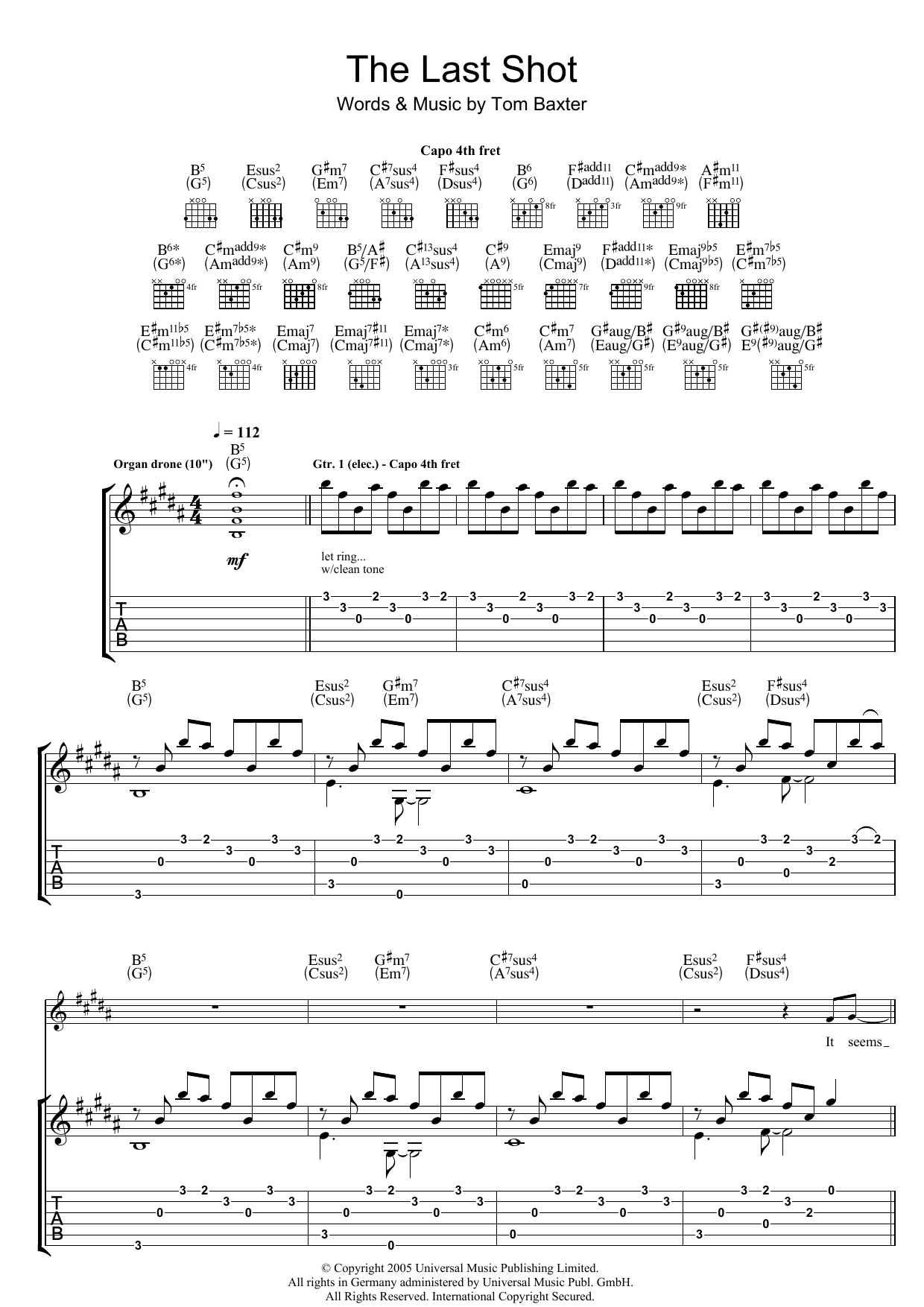 Download Tom Baxter The Last Shot Sheet Music and learn how to play Guitar Tab PDF digital score in minutes