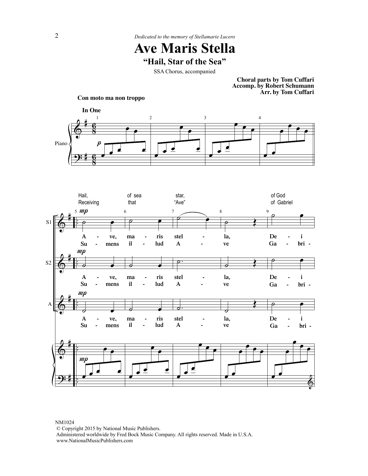 Download Tom Cuffari Ave Maris Stella Sheet Music and learn how to play SSA Choir PDF digital score in minutes
