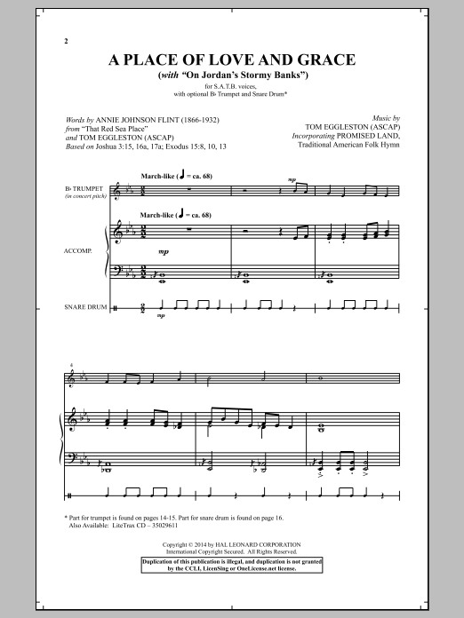 Download Tom Eggleston A Place Of Love And Grace Sheet Music and learn how to play SATB PDF digital score in minutes