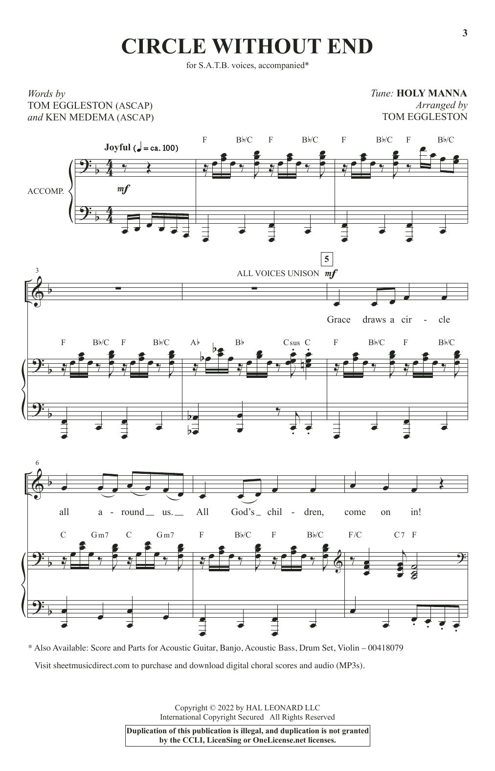 Download Tom Eggleston and Ken Medema Circle Without End (arr. Tom Eggleston) Sheet Music and learn how to play SATB Choir PDF digital score in minutes