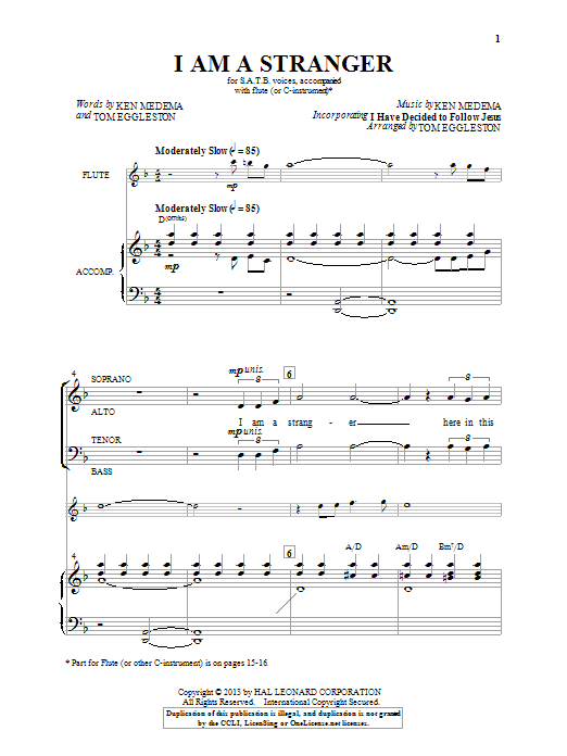 Download Tom Eggleston I Am A Stranger Sheet Music and learn how to play SATB PDF digital score in minutes