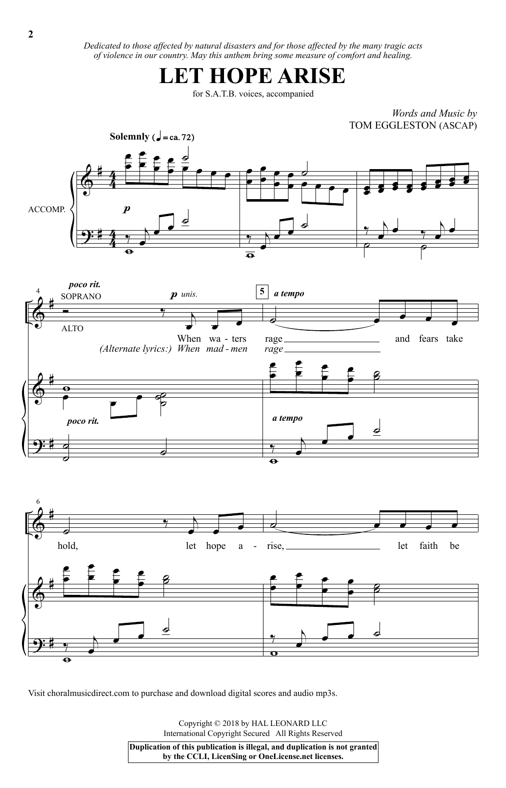 Download Tom Eggleston Let Hope Arise Sheet Music and learn how to play SATB Choir PDF digital score in minutes