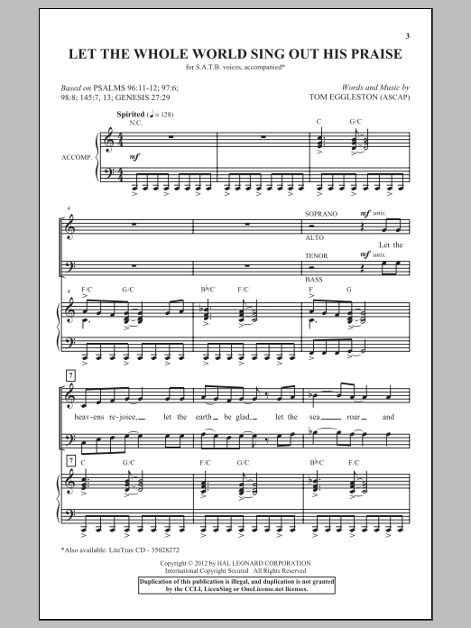 Download Tom Eggleston Let The Whole World Sing Out His Praise Sheet Music and learn how to play SATB PDF digital score in minutes