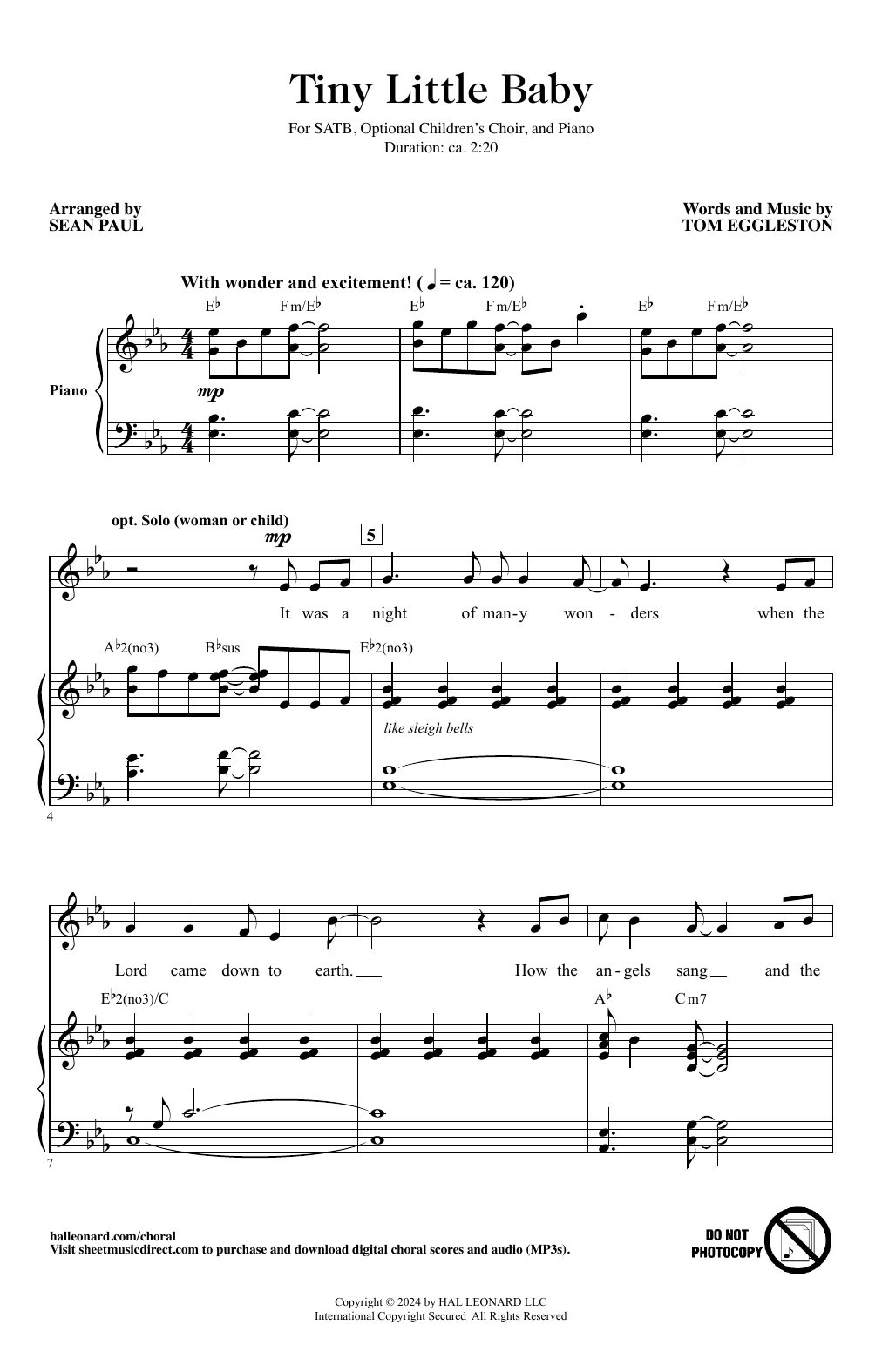 Download Tom Eggleston Tiny Little Baby (arr. Sean Paul) Sheet Music and learn how to play SATB Choir PDF digital score in minutes