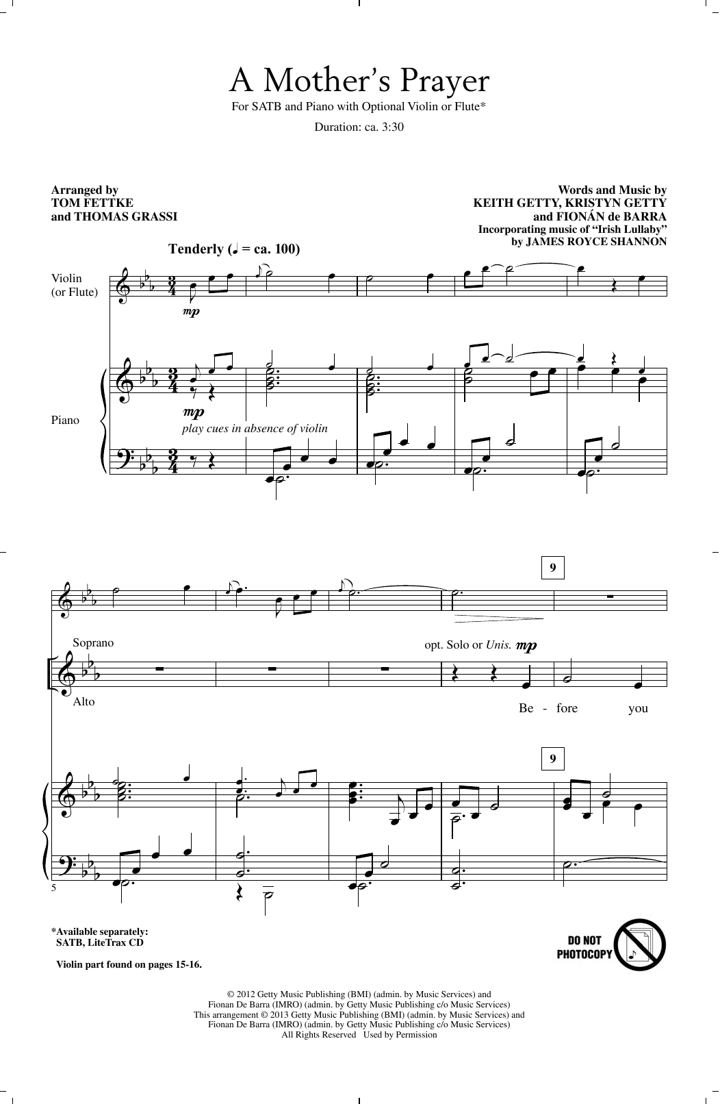 Download Tom Fettke A Mother's Prayer Sheet Music and learn how to play SATB PDF digital score in minutes
