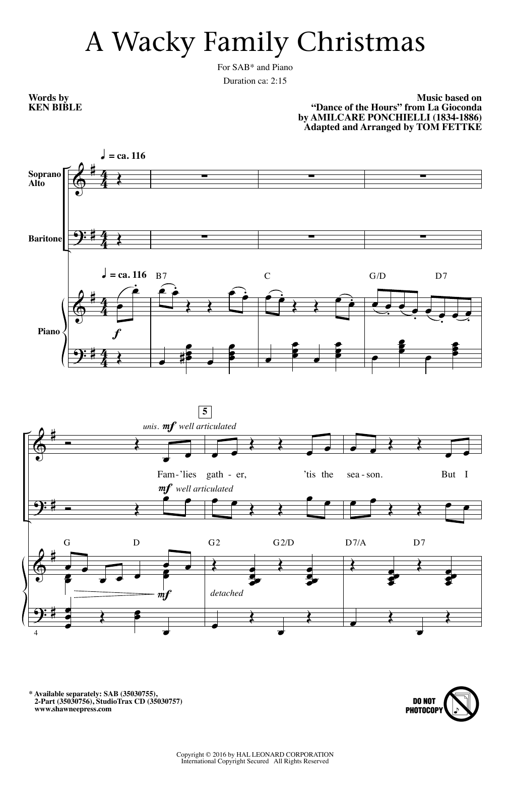 Download Tom Fettke A Wacky Family Christmas Sheet Music and learn how to play SAB PDF digital score in minutes