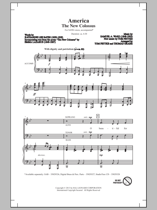 Download Tom Fettke America (The New Colossus) Sheet Music and learn how to play SAB PDF digital score in minutes