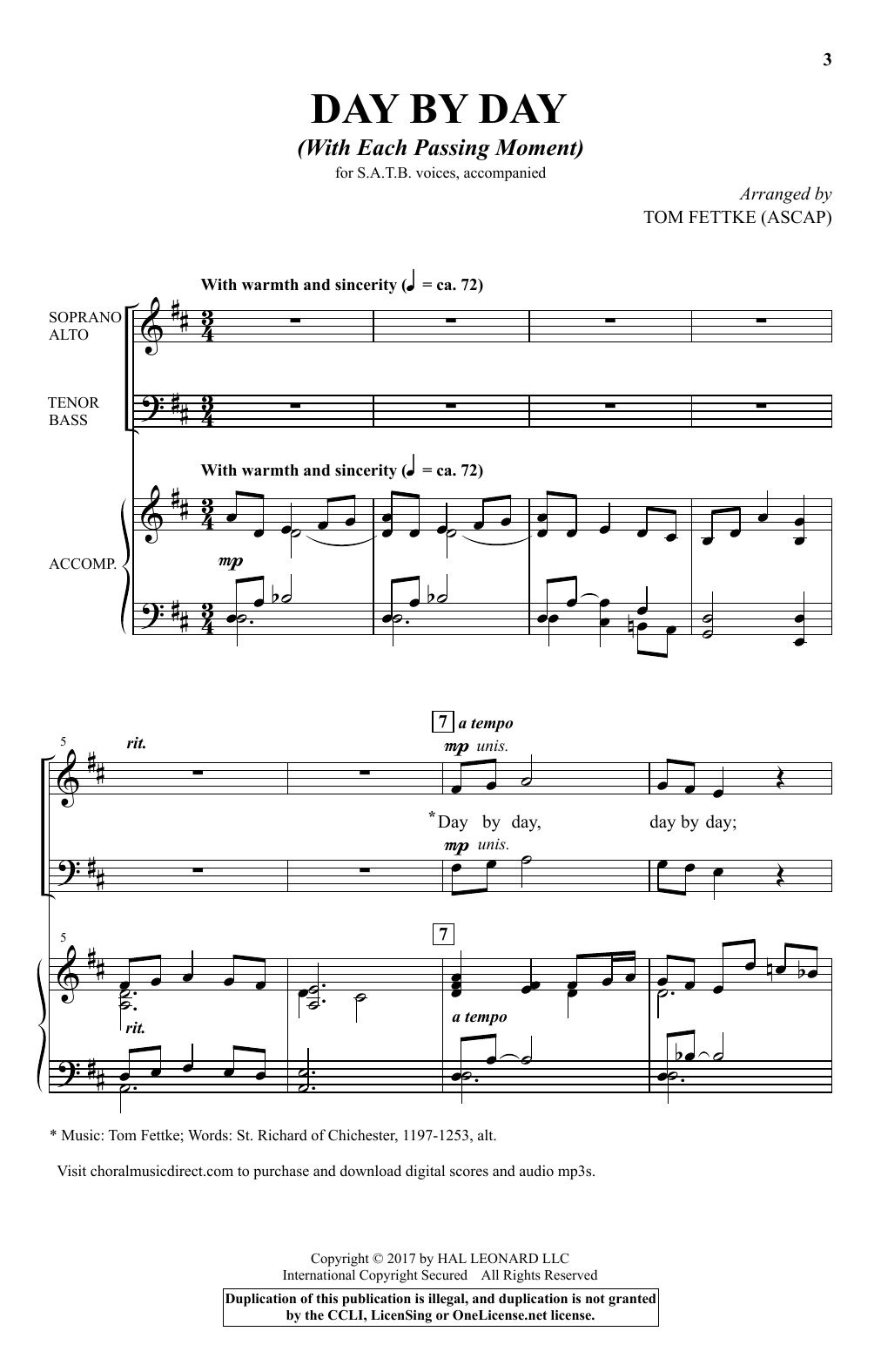 Download Tom Fettke Day By Day (With Each Passing Moment) Sheet Music and learn how to play SATB PDF digital score in minutes