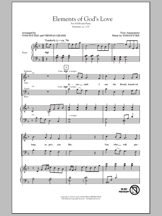 Download Tom Fettke Elements Of God's Love Sheet Music and learn how to play SATB Choir PDF digital score in minutes