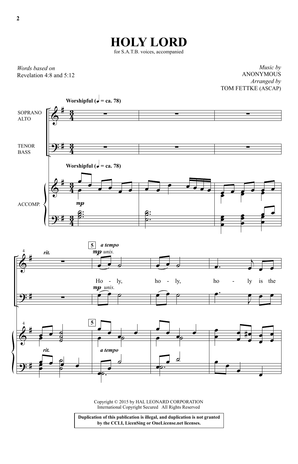 Download Tom Fettke Holy Lord Sheet Music and learn how to play SATB PDF digital score in minutes