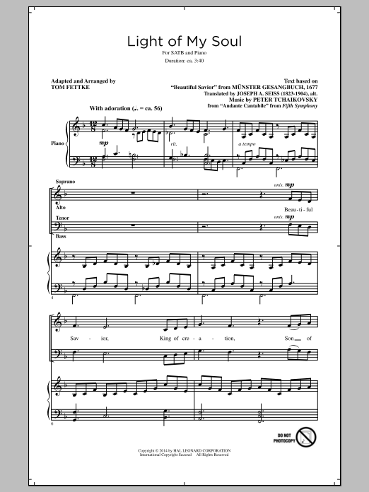 Download Pyotr Ilyich Tchaikovsky Light Of My Soul (arr. Tom Fettke) Sheet Music and learn how to play SATB PDF digital score in minutes