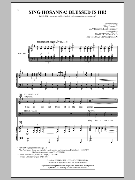 Download Tom Fettke Sing Hosanna! Blessed Is He! Sheet Music and learn how to play Choral PDF digital score in minutes