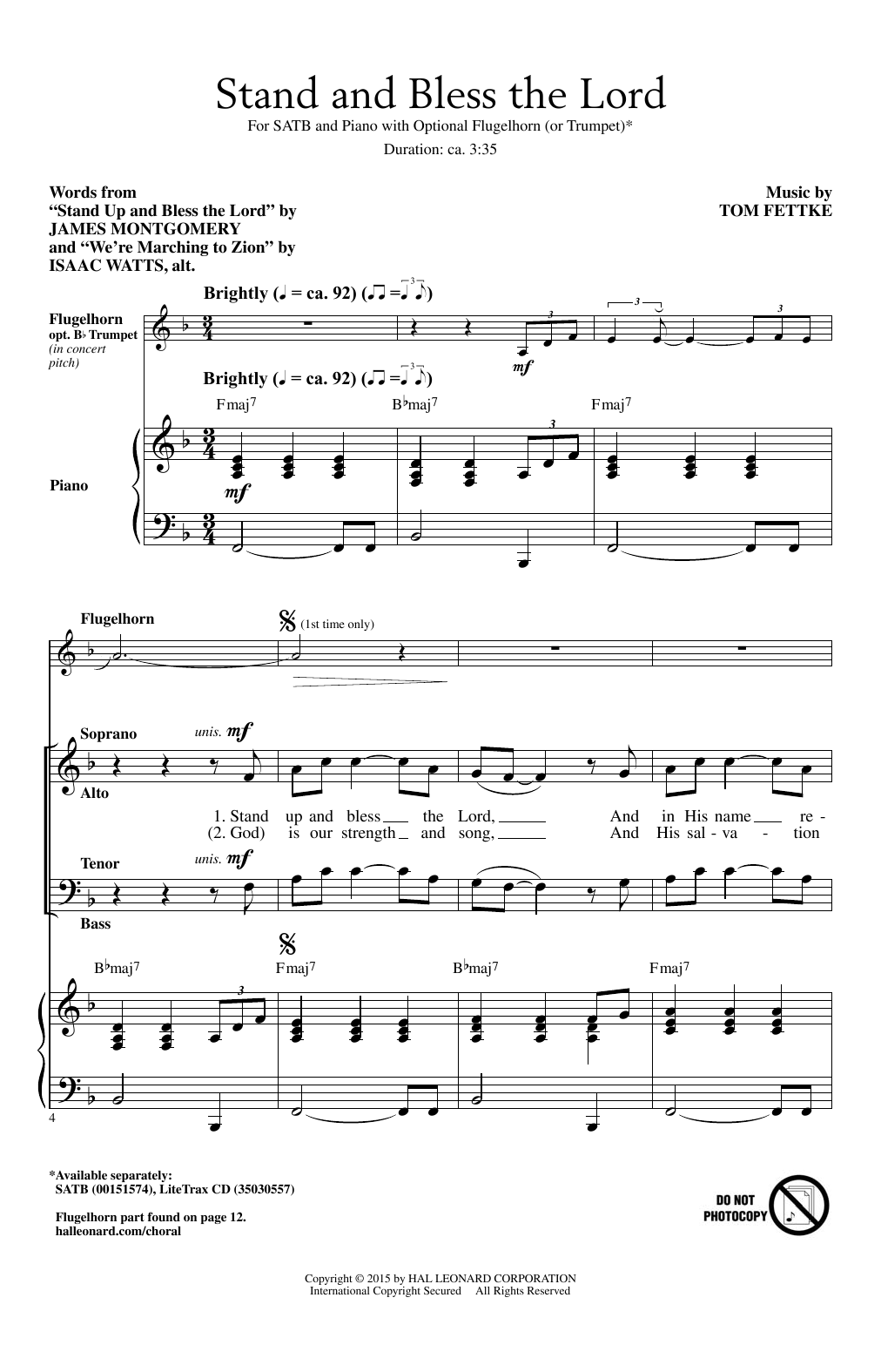 Download Tom Fettke Stand And Bless The Lord Sheet Music and learn how to play SATB PDF digital score in minutes