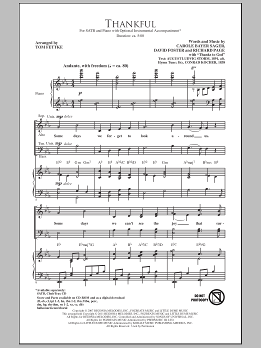 Download Tom Fettke Thankful Sheet Music and learn how to play SATB PDF digital score in minutes
