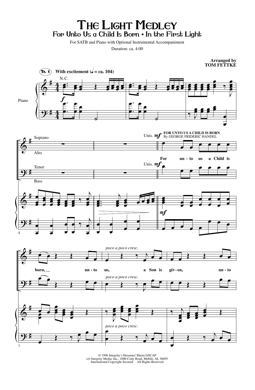Download Tom Fettke The Light Medley Sheet Music and learn how to play SATB PDF digital score in minutes