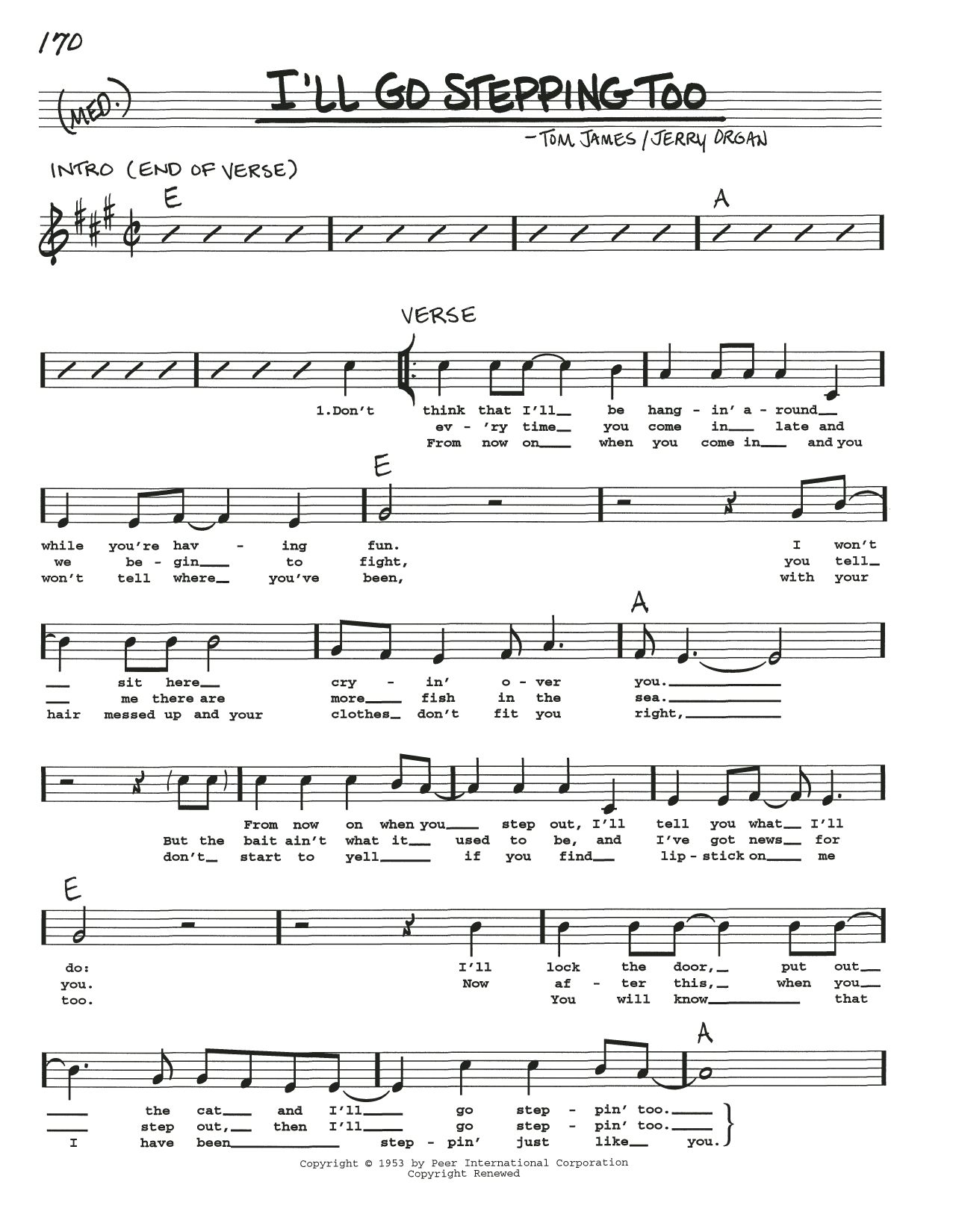 Download Tom James I'll Go Stepping Too Sheet Music and learn how to play Real Book – Melody, Lyrics & Chords PDF digital score in minutes