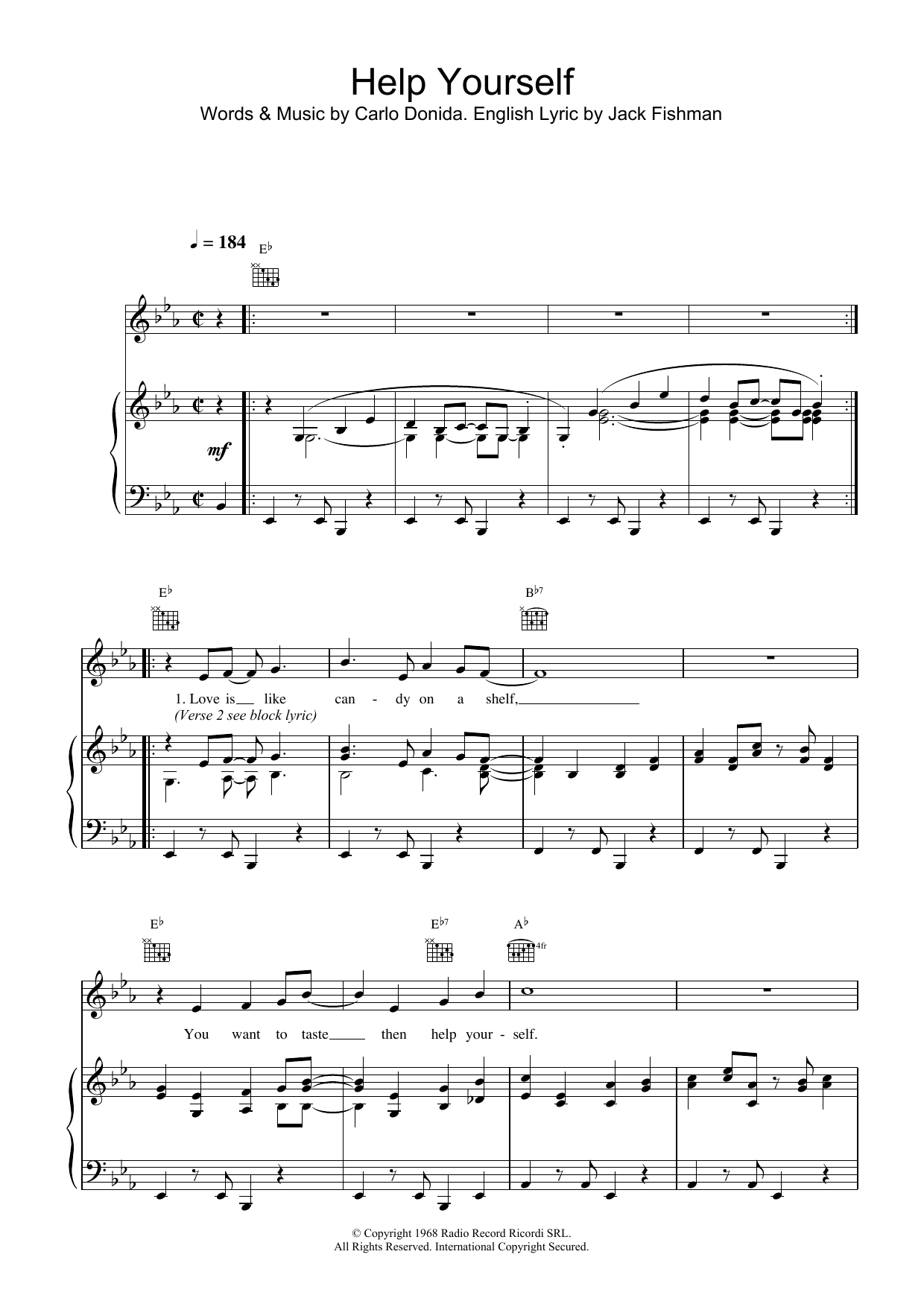 Download Tom Jones Help Yourself Sheet Music and learn how to play Piano, Vocal & Guitar (Right-Hand Melody) PDF digital score in minutes