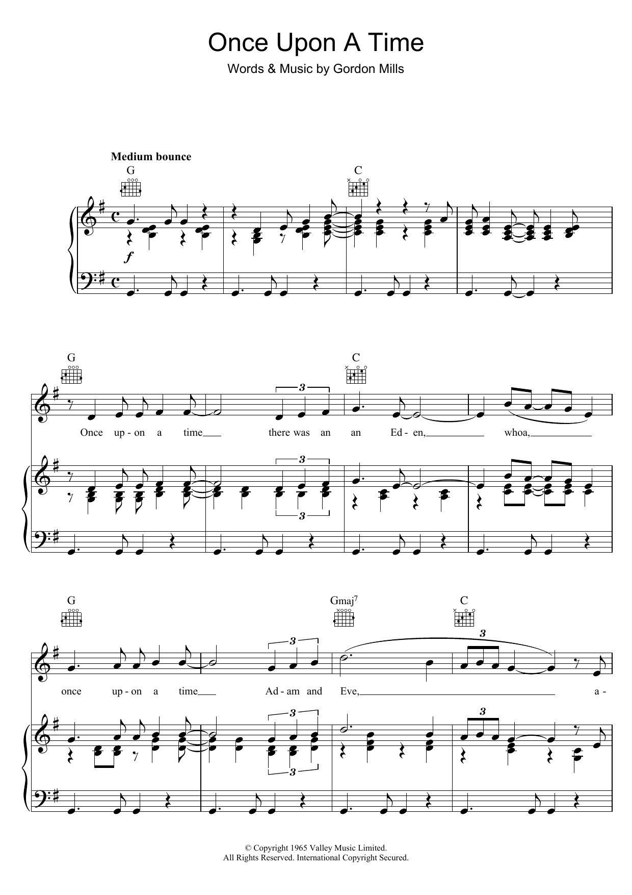 Download Tom Jones Once Upon A Time Sheet Music and learn how to play Piano, Vocal & Guitar (Right-Hand Melody) PDF digital score in minutes