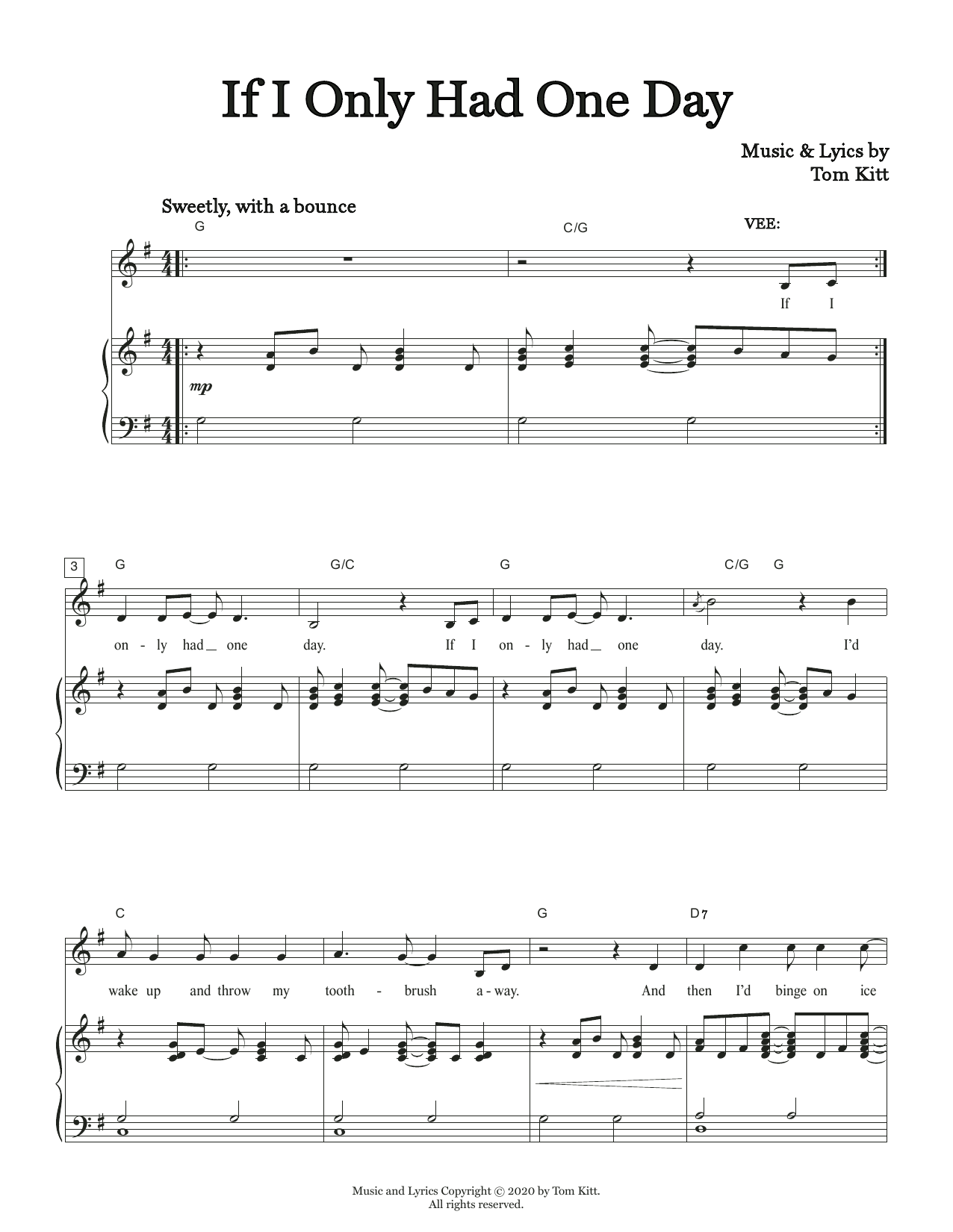 Download Tom Kitt If I Only Had One Day (from the musical Superhero) Sheet Music and learn how to play Piano & Vocal PDF digital score in minutes