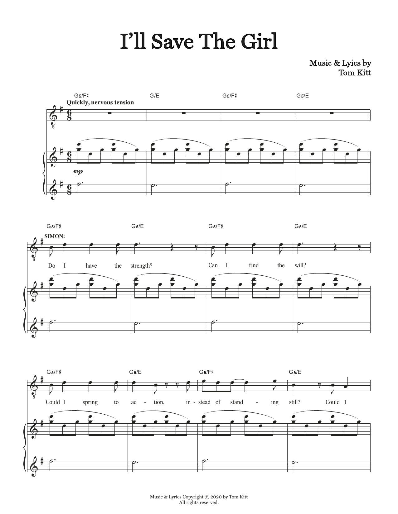 Download Tom Kitt I'll Save The Girl (from the musical Superhero) Sheet Music and learn how to play Piano & Vocal PDF digital score in minutes