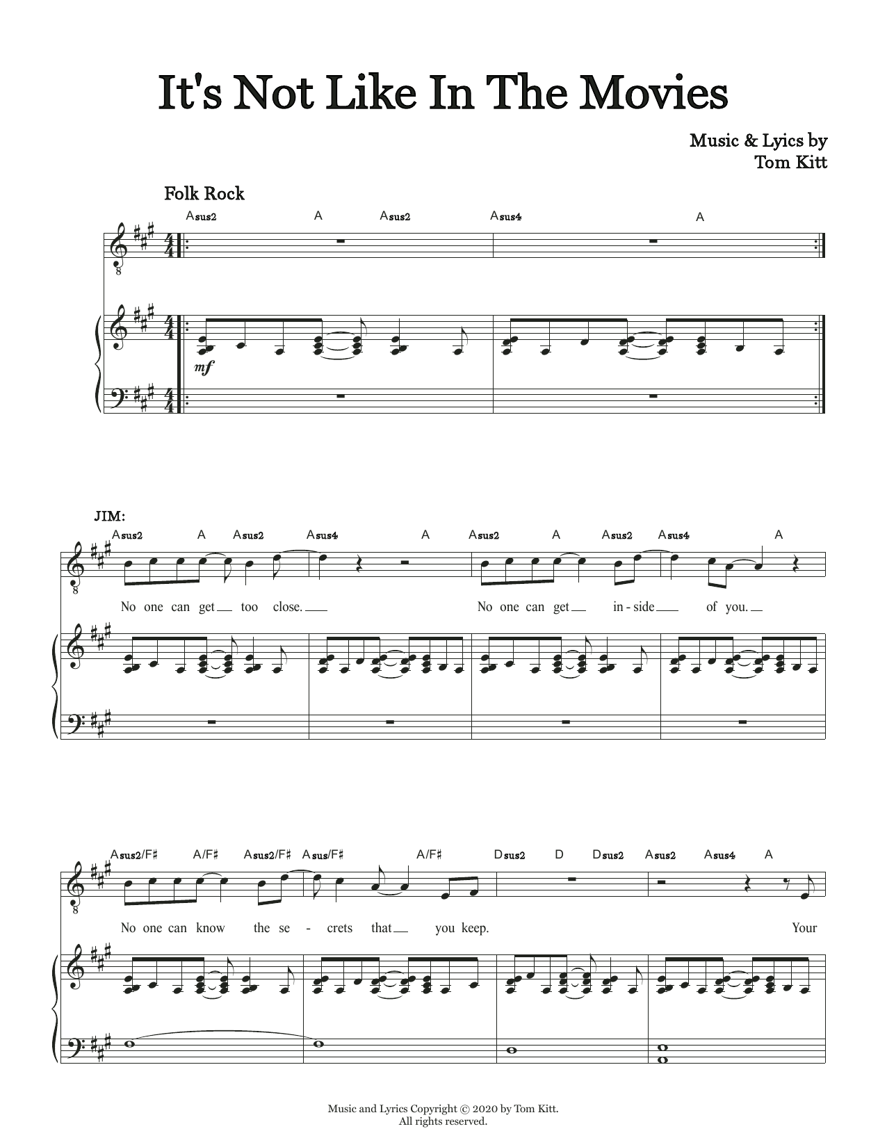 Download Tom Kitt It's Not Like In The Movies (from the musical Superhero) Sheet Music and learn how to play Piano & Vocal PDF digital score in minutes