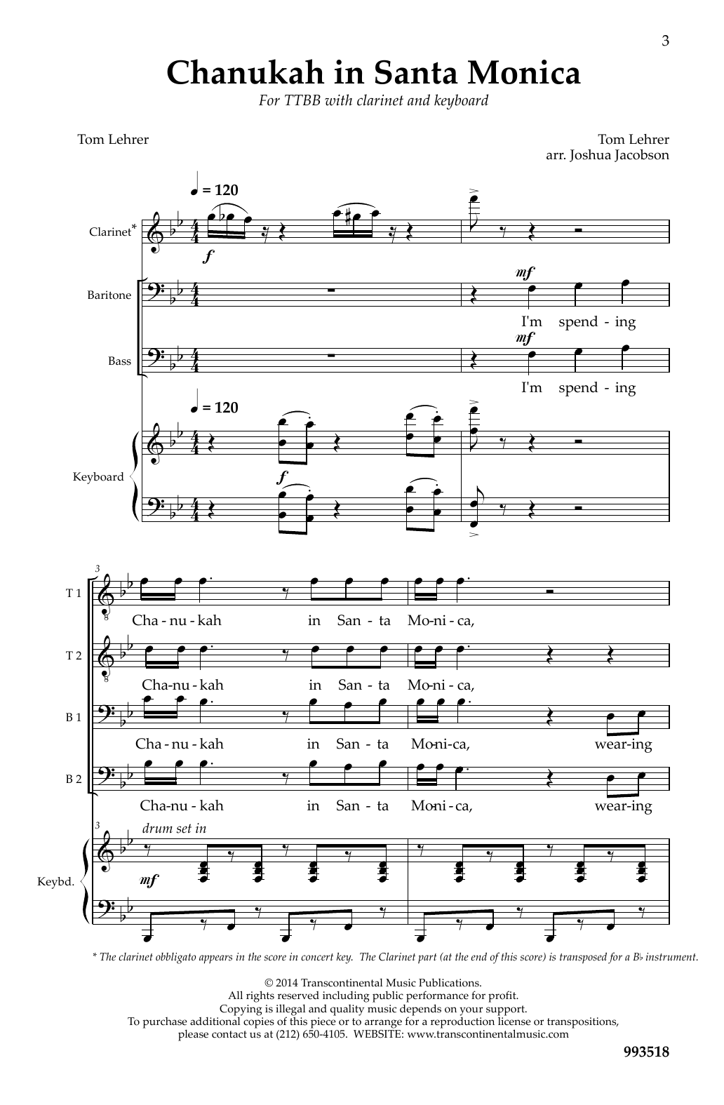 Download Tom Lehrer Chanukah in Santa Monica (arr. Joshua Jacobson) Sheet Music and learn how to play TTBB Choir PDF digital score in minutes