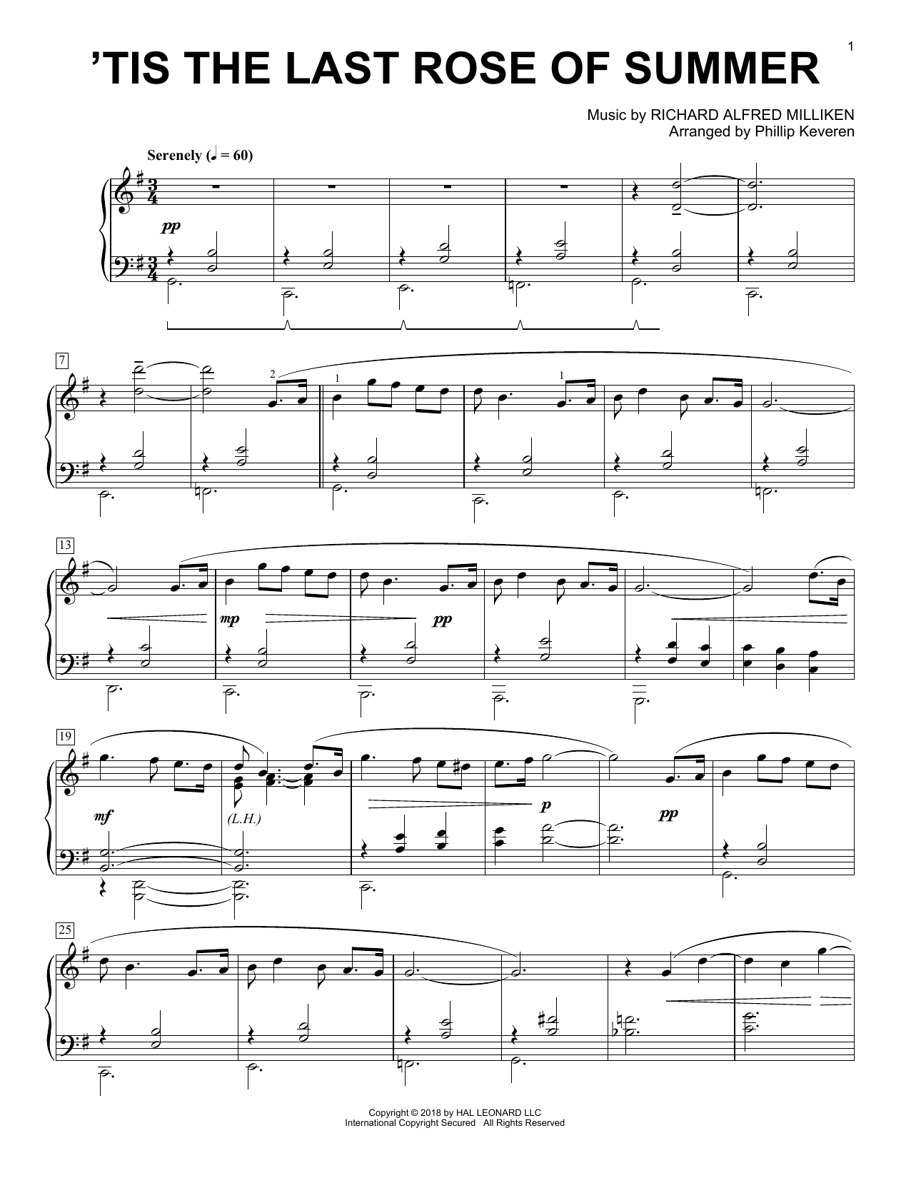 Download Tom Moore 'Tis The Last Rose Of Summer [Classical version] (arr. Phillip Keveren) Sheet Music and learn how to play Piano Solo PDF digital score in minutes