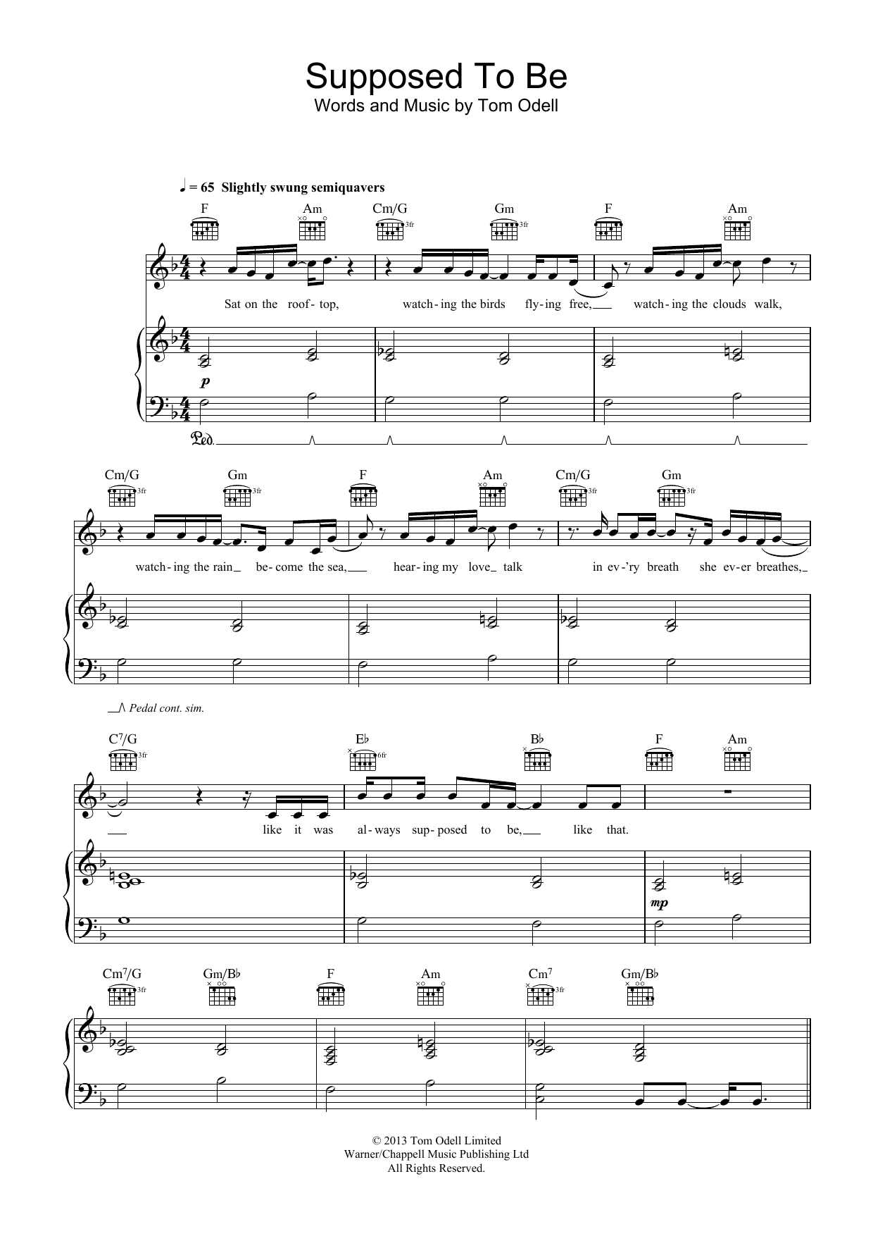 Download Tom Odell Supposed To Be Sheet Music and learn how to play Piano, Vocal & Guitar (Right-Hand Melody) PDF digital score in minutes