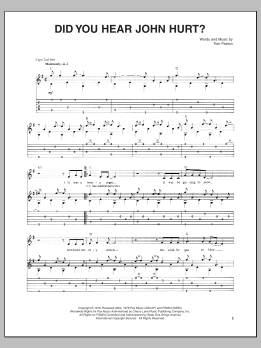 Download Tom Paxton Did You Hear John Hurt? Sheet Music and learn how to play Guitar Tab PDF digital score in minutes