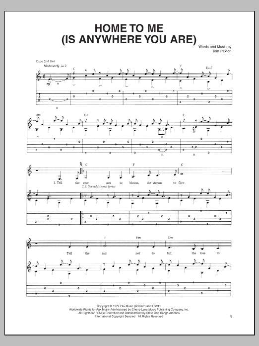 Download Tom Paxton Home To Me (Is Anywhere You Are) Sheet Music and learn how to play Guitar Tab PDF digital score in minutes