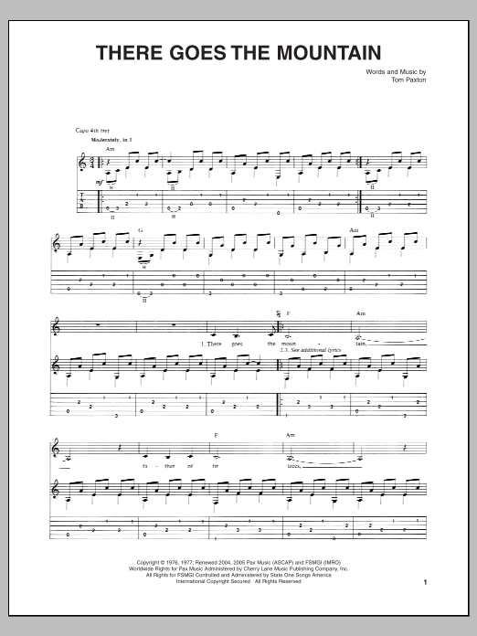 Download Tom Paxton There Goes The Mountain Sheet Music and learn how to play Guitar Tab PDF digital score in minutes