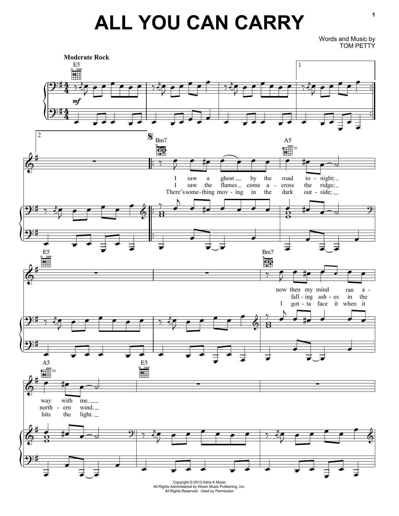 Download Tom Petty & the Heartbreakers All You Can Carry Sheet Music and learn how to play Piano, Vocal & Guitar (Right-Hand Melody) PDF digital score in minutes