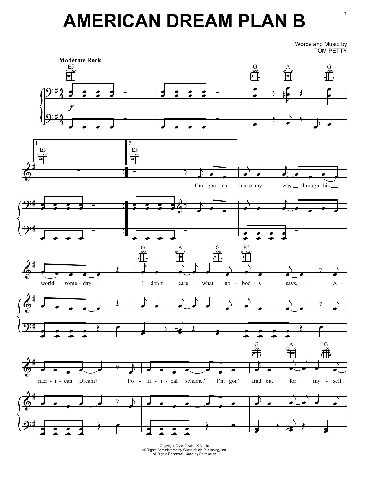 Download Tom Petty & the Heartbreakers American Dream Plan B Sheet Music and learn how to play Piano, Vocal & Guitar (Right-Hand Melody) PDF digital score in minutes
