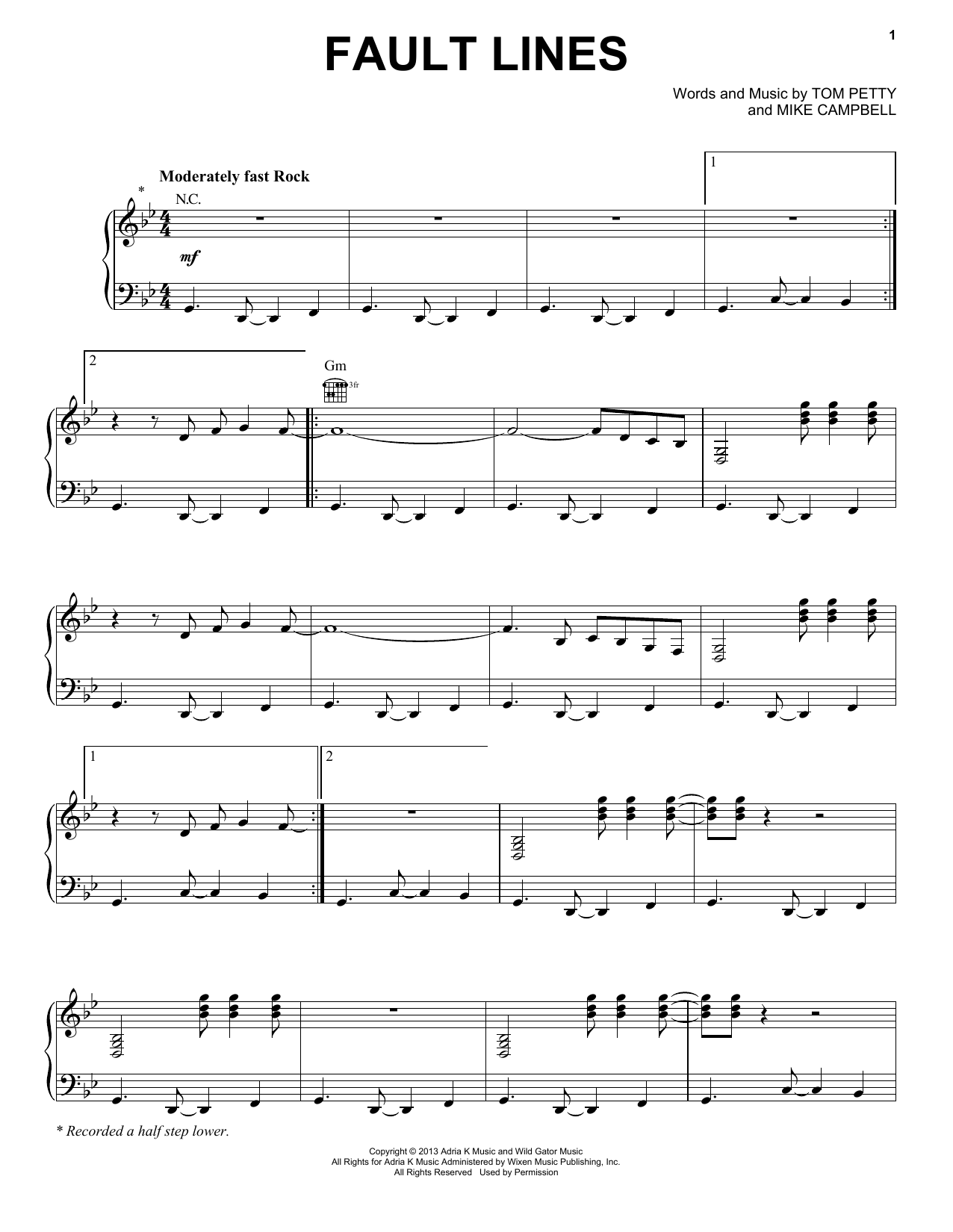 Download Tom Petty & the Heartbreakers Fault Lines Sheet Music and learn how to play Piano, Vocal & Guitar (Right-Hand Melody) PDF digital score in minutes