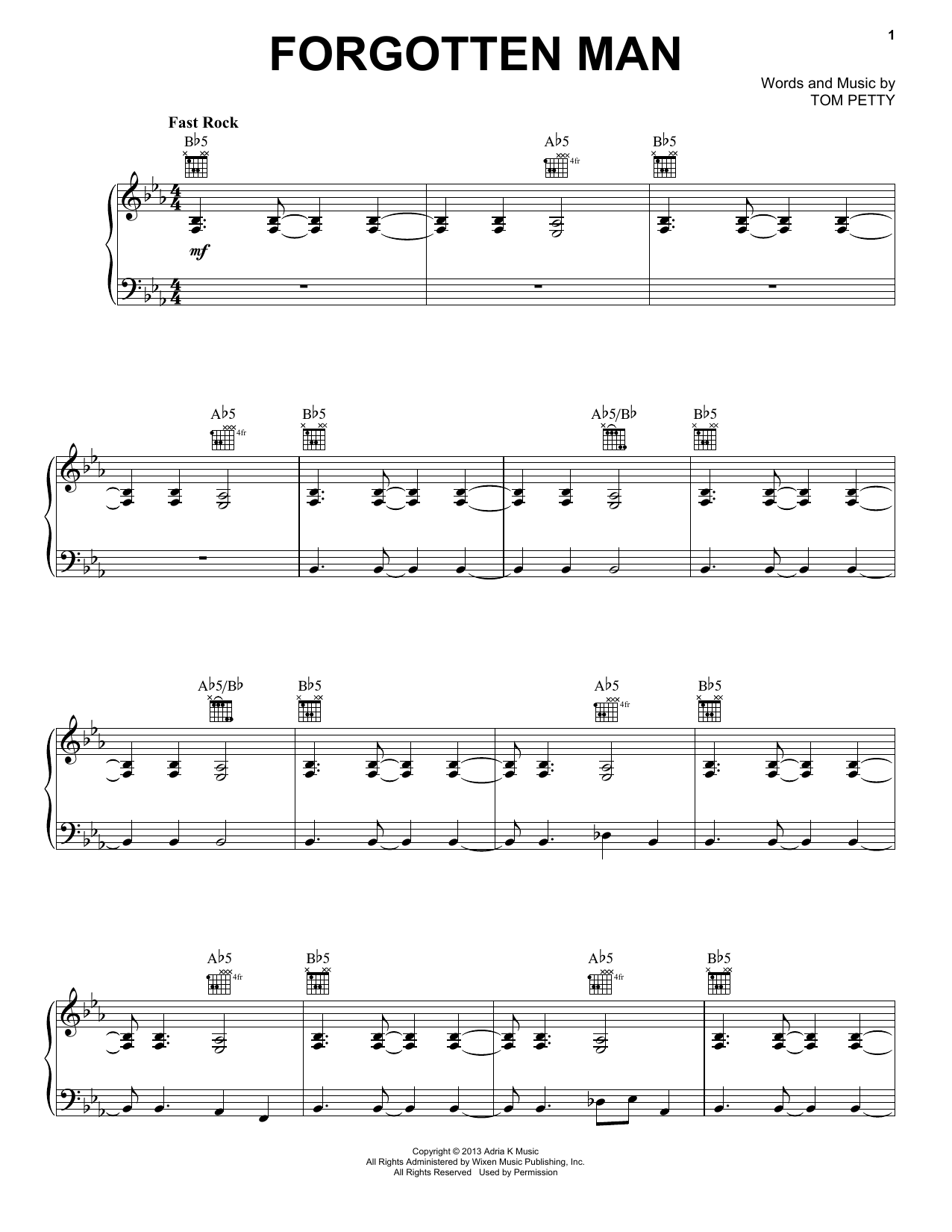 Download Tom Petty & the Heartbreakers Forgotten Man Sheet Music and learn how to play Piano, Vocal & Guitar (Right-Hand Melody) PDF digital score in minutes