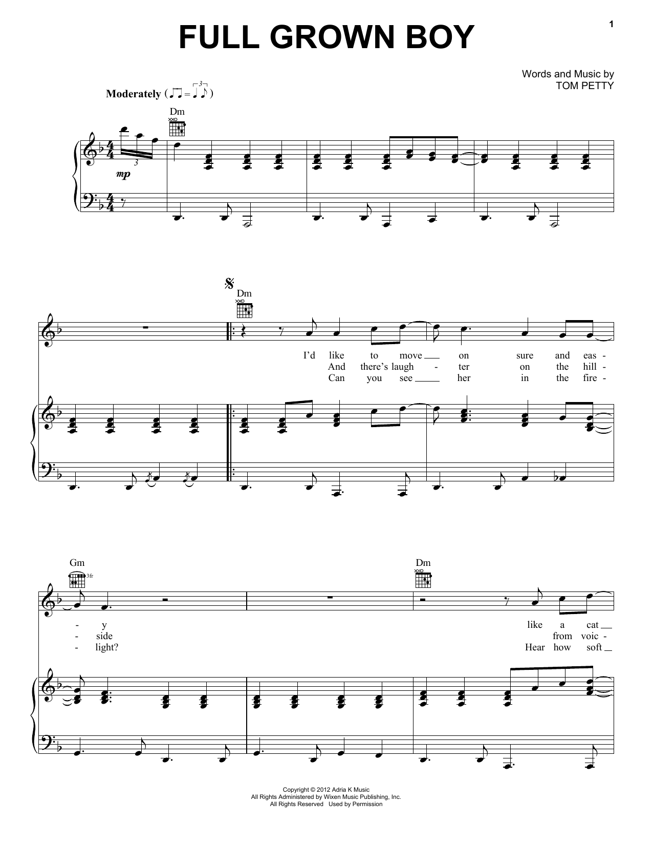 Download Tom Petty & the Heartbreakers Full Grown Boy Sheet Music and learn how to play Piano, Vocal & Guitar (Right-Hand Melody) PDF digital score in minutes