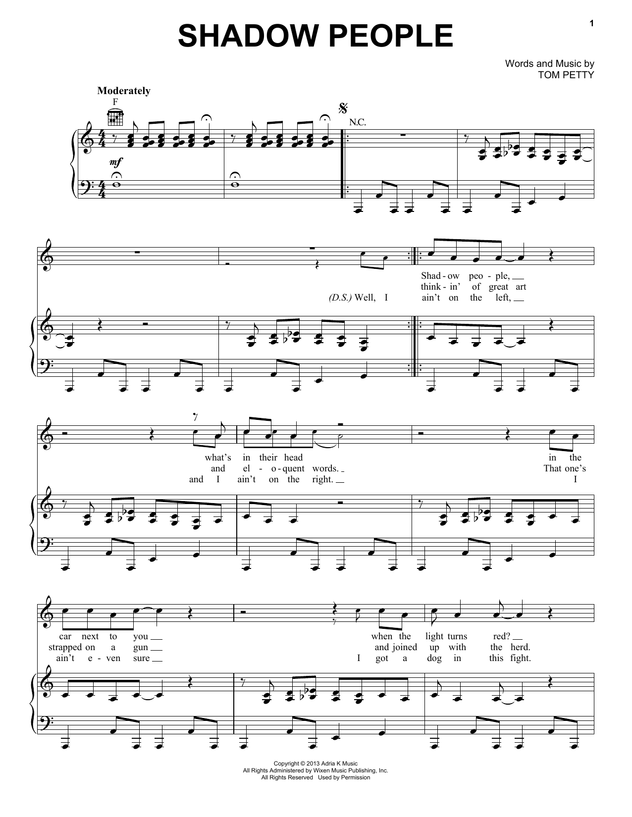 Download Tom Petty & the Heartbreakers Shadow People Sheet Music and learn how to play Piano, Vocal & Guitar (Right-Hand Melody) PDF digital score in minutes