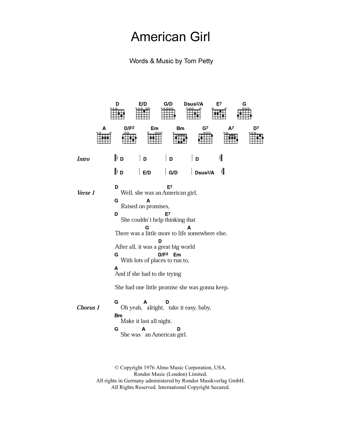 Download Tom Petty American Girl Sheet Music and learn how to play Ukulele PDF digital score in minutes