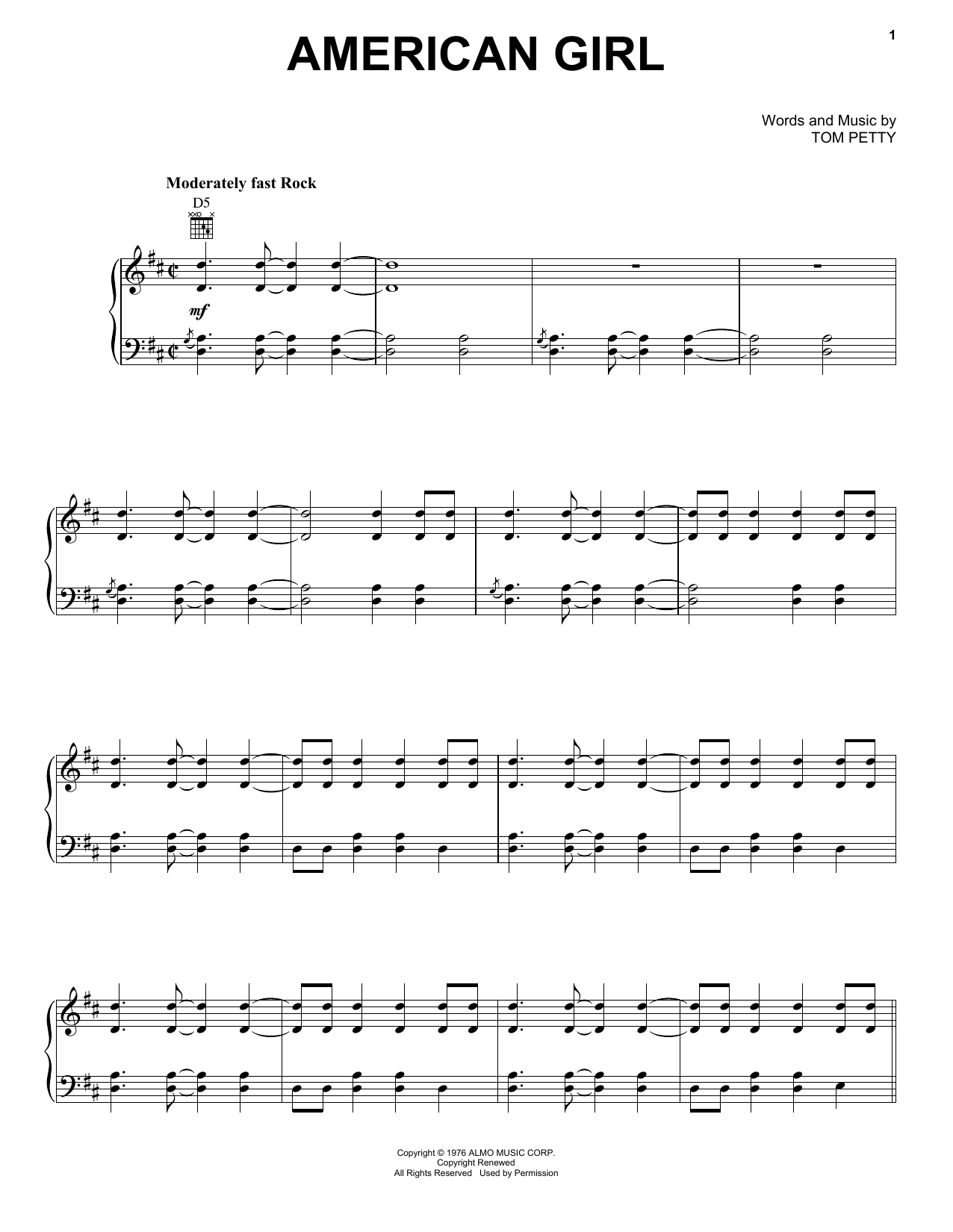 Download Tom Petty And The Heartbreakers American Girl Sheet Music and learn how to play Guitar Tab PDF digital score in minutes
