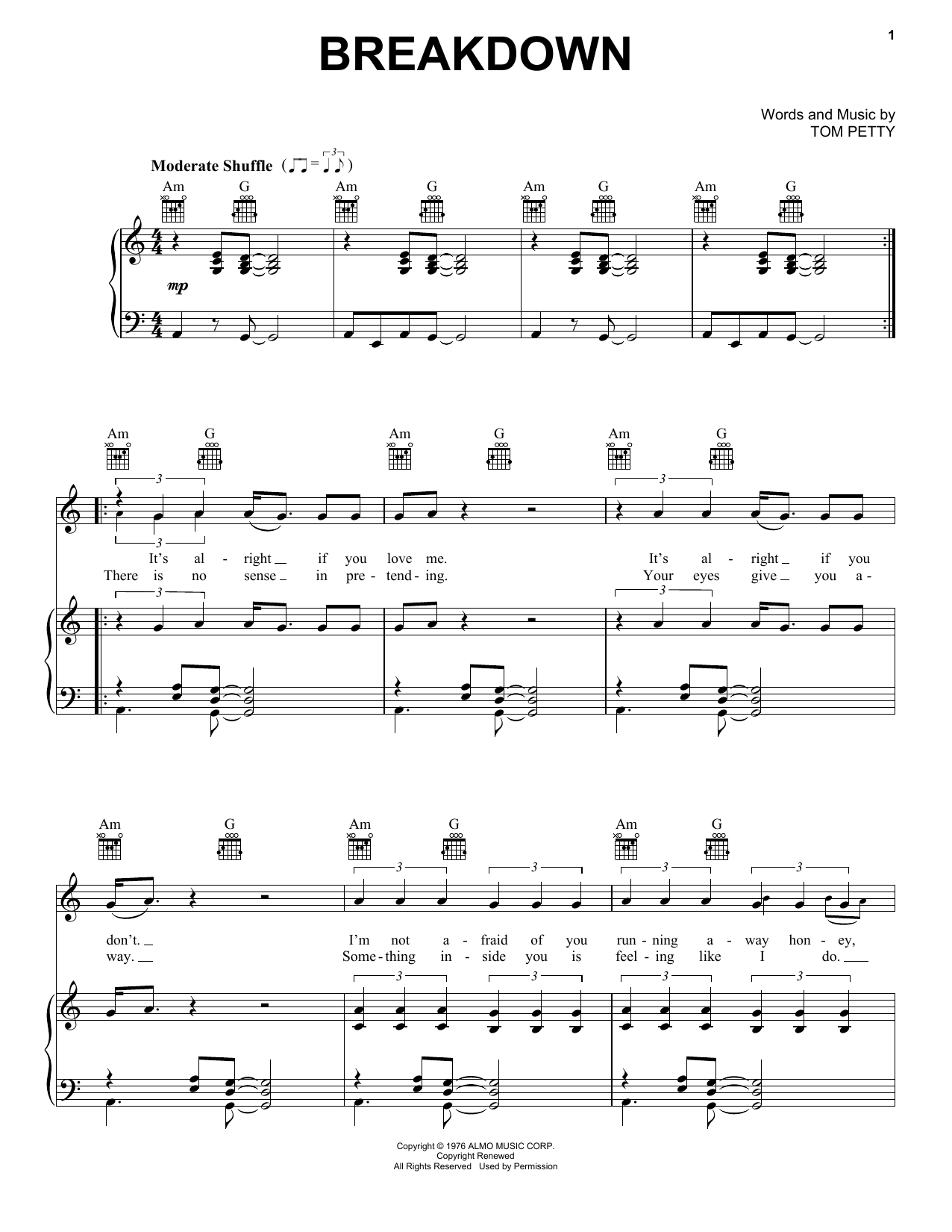 Download Tom Petty And The Heartbreakers Breakdown Sheet Music and learn how to play Guitar with strumming patterns PDF digital score in minutes