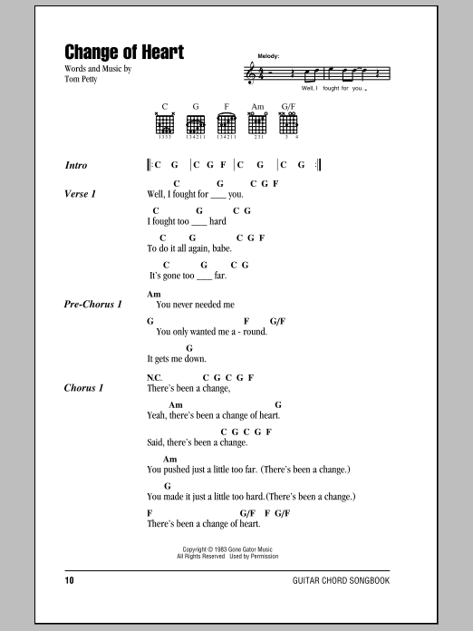 Download Tom Petty And The Heartbreakers Change Of Heart Sheet Music and learn how to play Lyrics & Chords PDF digital score in minutes