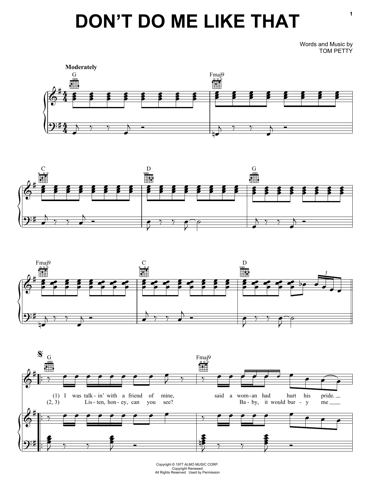 Download Tom Petty And The Heartbreakers Don't Do Me Like That Sheet Music and learn how to play Real Book – Melody, Lyrics & Chords PDF digital score in minutes