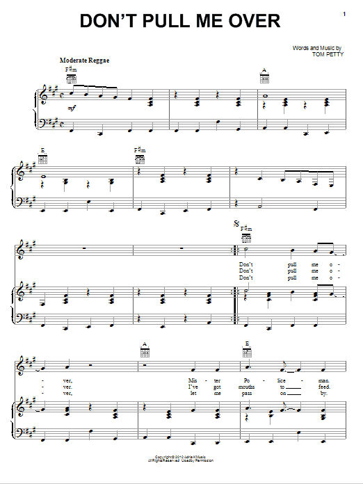 Download Tom Petty And The Heartbreakers Don't Pull Me Over Sheet Music and learn how to play Piano, Vocal & Guitar (Right-Hand Melody) PDF digital score in minutes