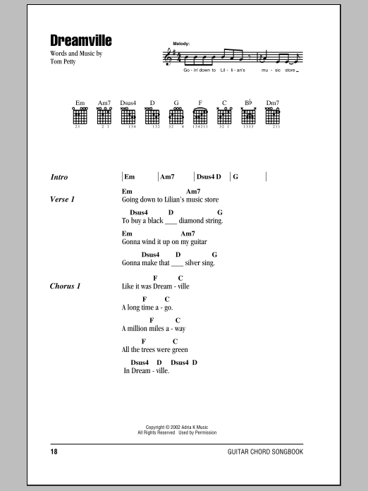 Download Tom Petty And The Heartbreakers Dreamville Sheet Music and learn how to play Lyrics & Chords PDF digital score in minutes