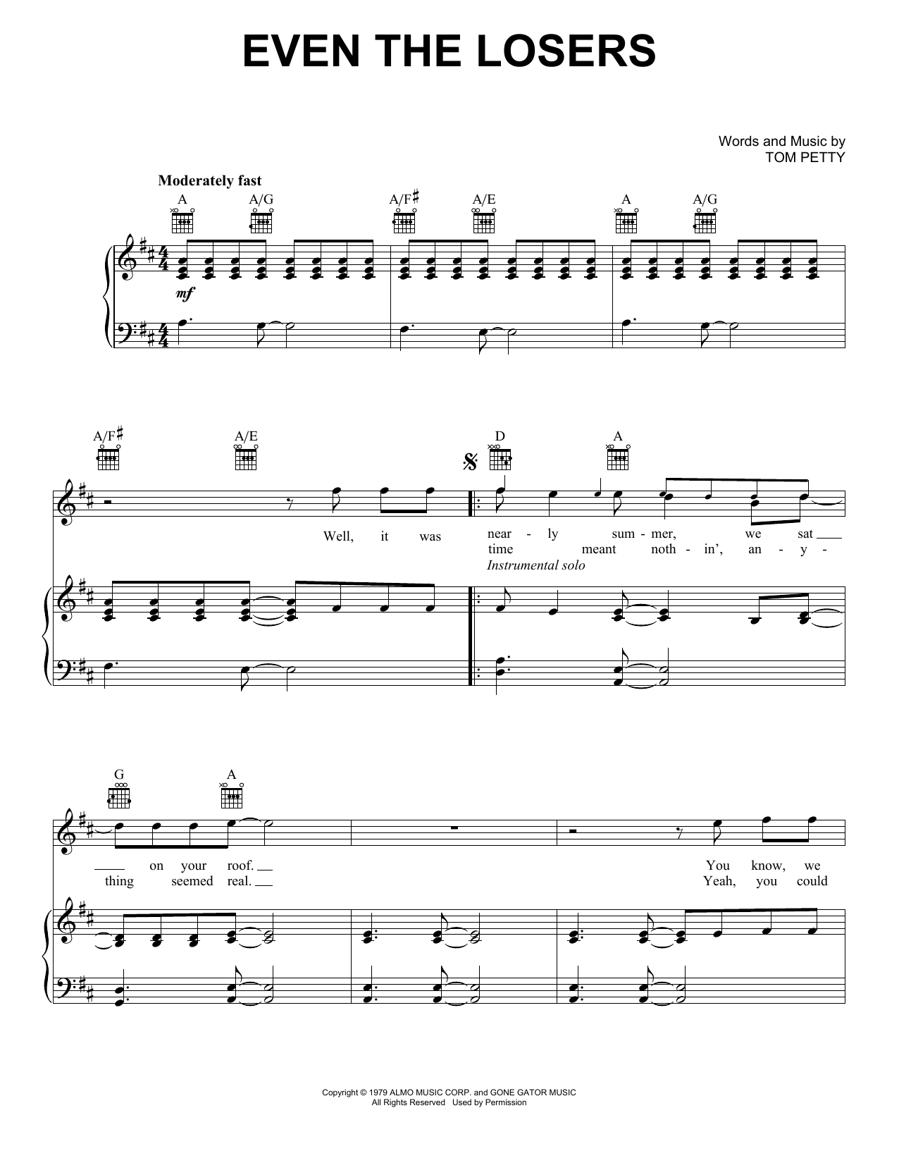 Download Tom Petty And The Heartbreakers Even The Losers Sheet Music and learn how to play Guitar with strumming patterns PDF digital score in minutes