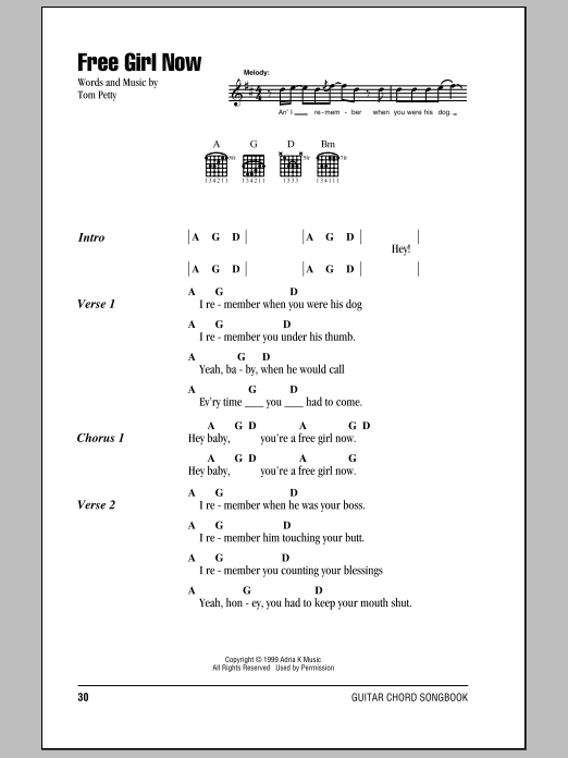 Download Tom Petty And The Heartbreakers Free Girl Now Sheet Music and learn how to play Lyrics & Chords PDF digital score in minutes