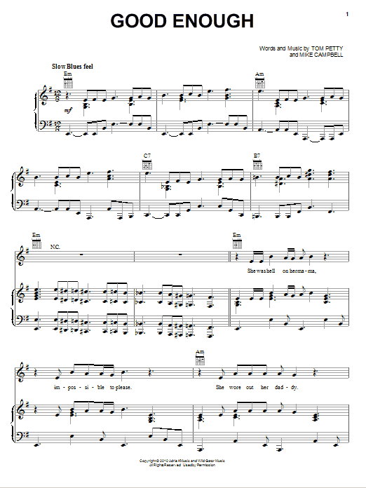 Download Tom Petty And The Heartbreakers Good Enough Sheet Music and learn how to play Piano, Vocal & Guitar (Right-Hand Melody) PDF digital score in minutes