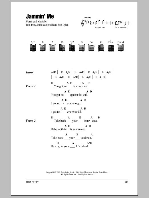 Download Tom Petty And The Heartbreakers Jammin' Me Sheet Music and learn how to play Lyrics & Chords PDF digital score in minutes