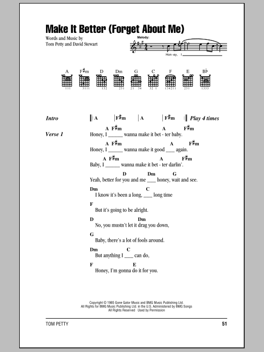 Download Tom Petty And The Heartbreakers Make It Better (Forget About Me) Sheet Music and learn how to play Lyrics & Chords PDF digital score in minutes